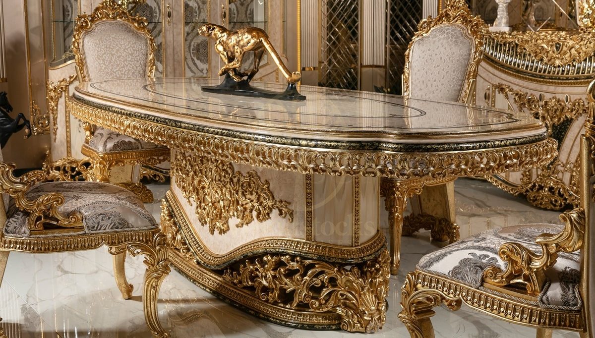 Royal Ofelya Cream Hand Carved Teak Dining Table Set, Saharanpur, view 6