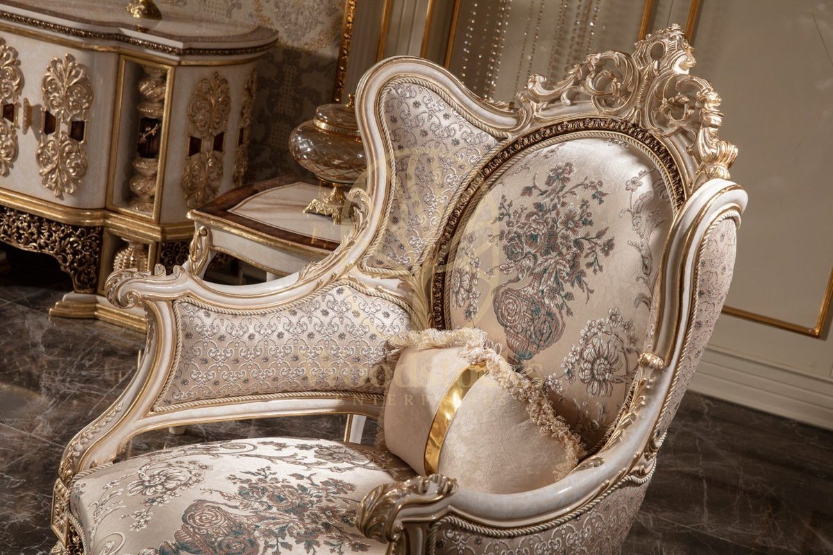 Teak Monaco Cream and Gold Wingback Sofa Set, view 13