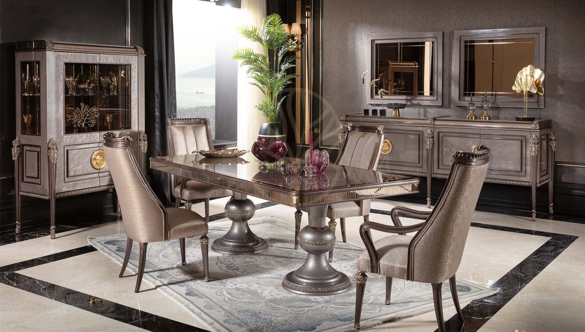 Royal Bermuda Hand Carved Teak Dining Table Set, Saharanpur, Dining Table
