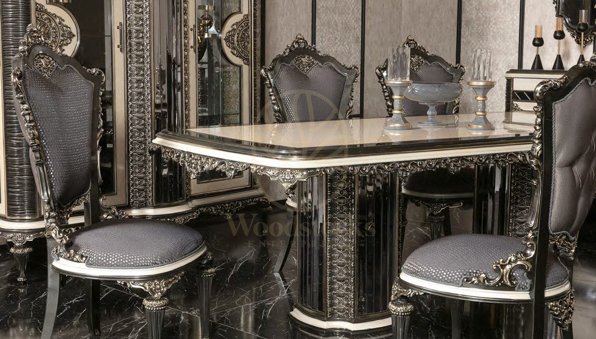 Royal Amarillo Hand Carved Teak Dining Table Set, Saharanpur, view 2