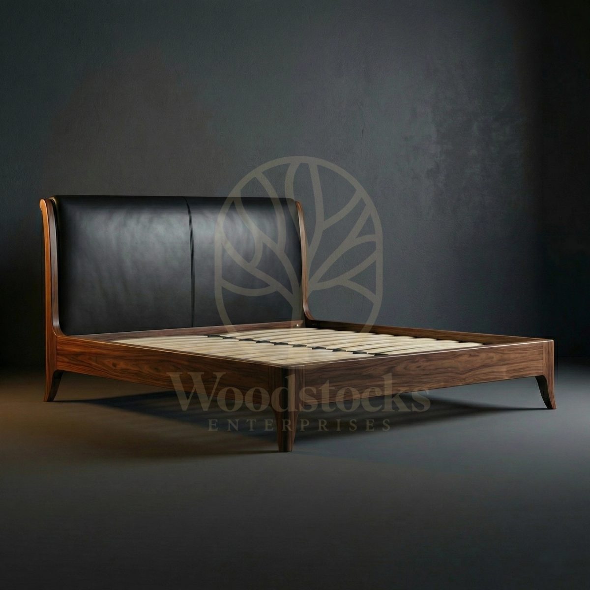 Luxury Teak Normandie Streamline Moderne Leatherback Bed, Saharanpur, view 2