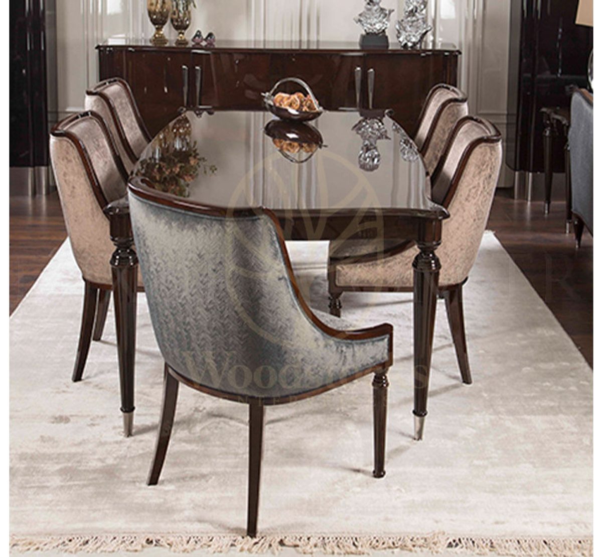 Luxury Sentinus Art Deco Handcrafted Teak Dining Table Set, Saharanpur, view 10