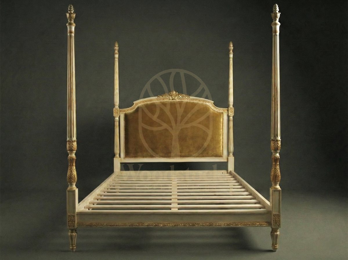 Royal Hand Carved Teak Bordeaux Intendant’s House Four Poster Bed, Saharanpur, view 4
