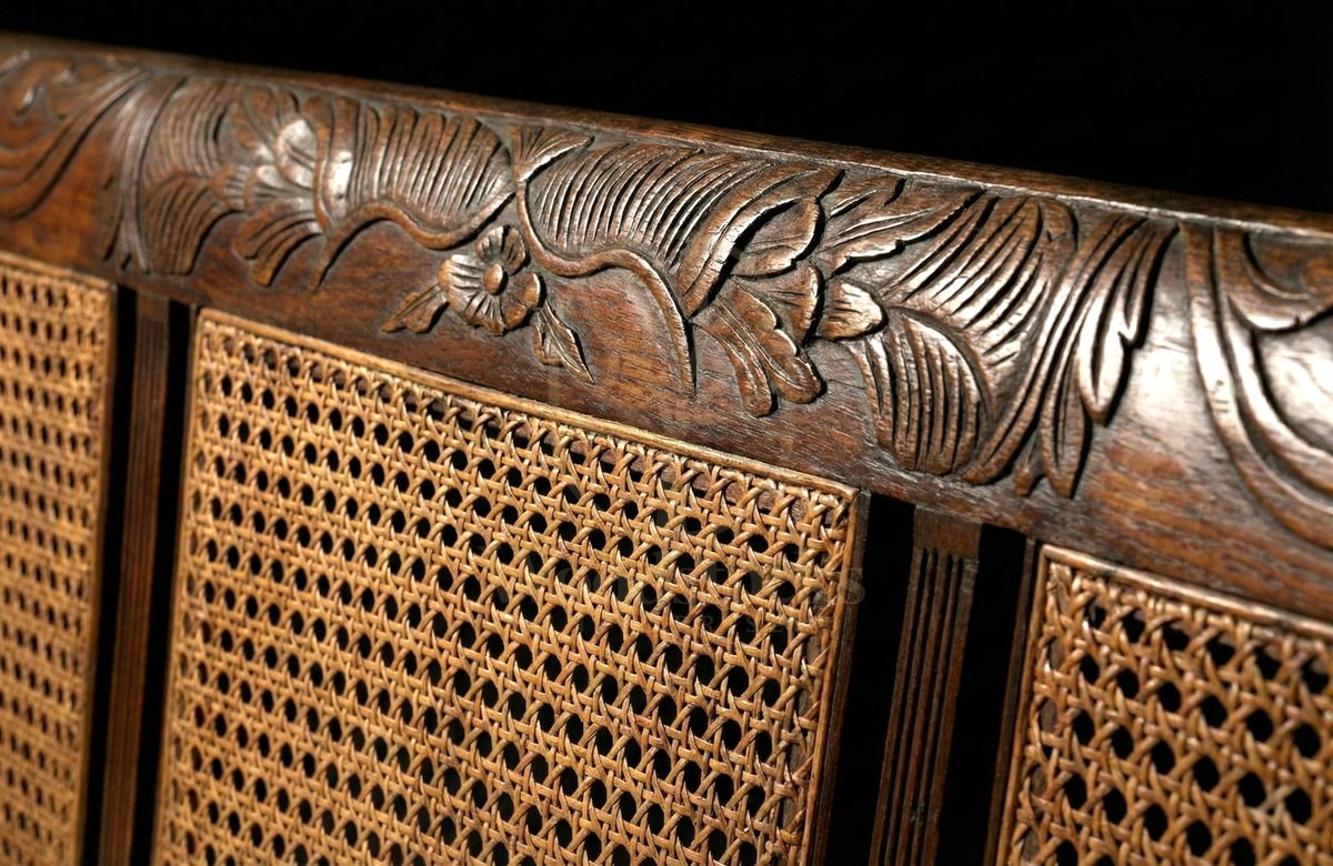 Hand Carved Teak Belgravia Cane-Back Day Settee, Saharanpur, view 5