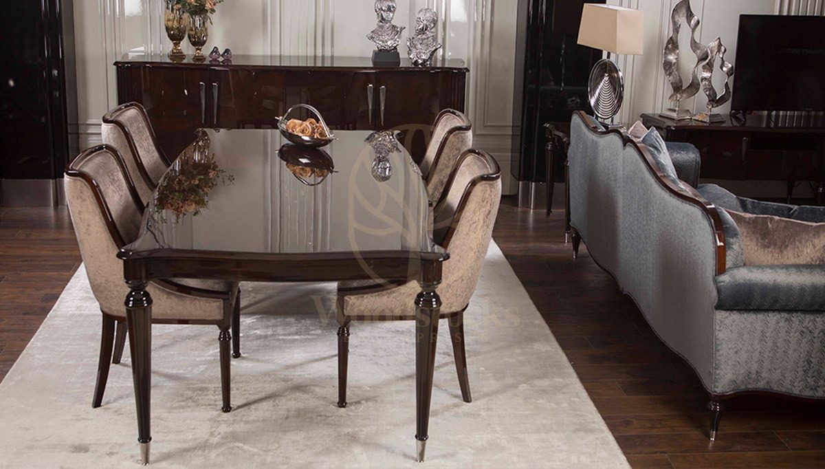 Luxury Sentinus Art Deco Handcrafted Teak Dining Table Set, Saharanpur, view 5