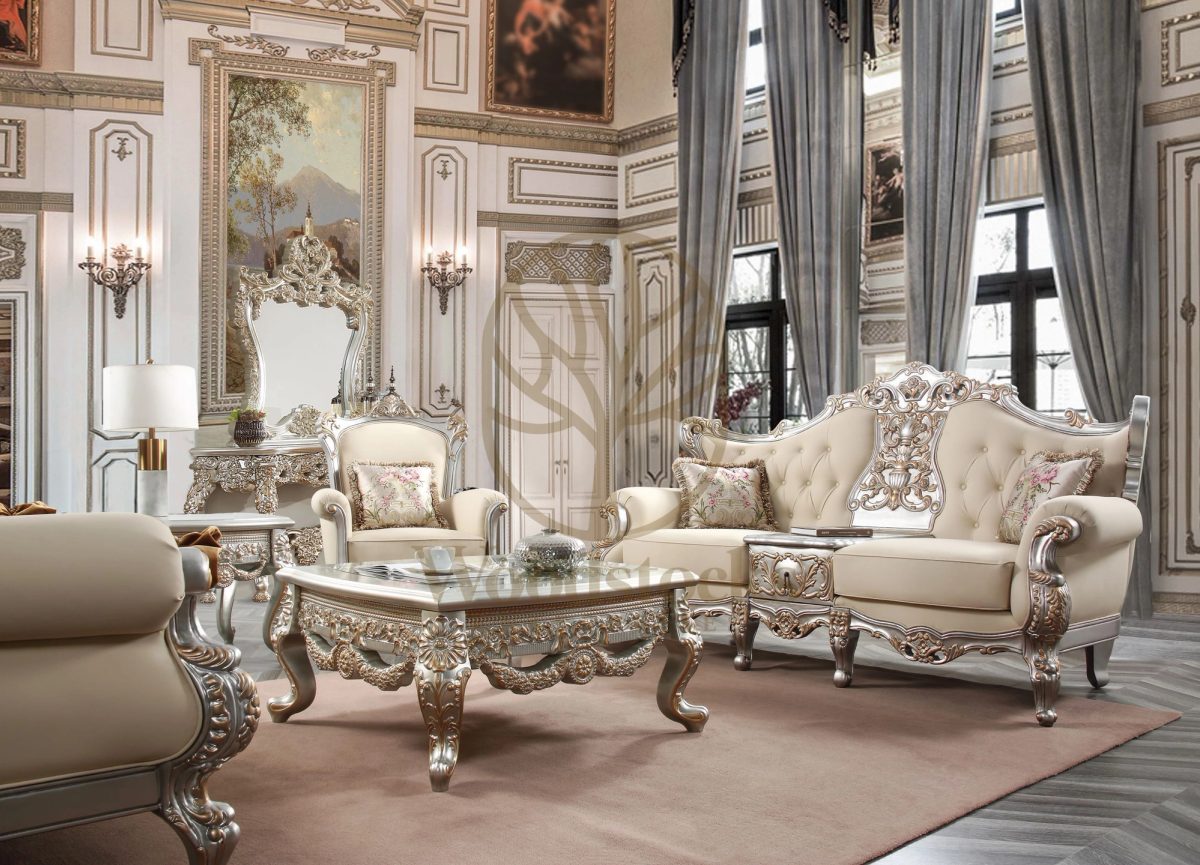 Teak European Antique Gold 3-Piece Sofa Set, Sofa Set