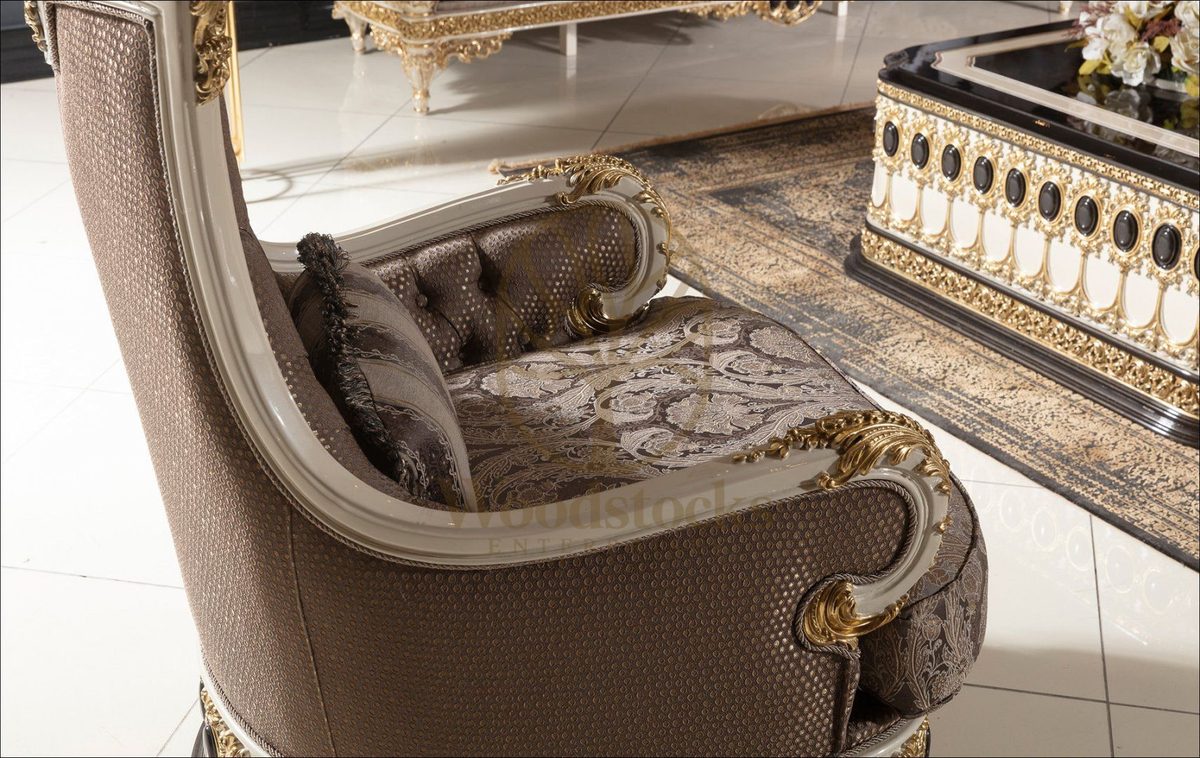 Teak Regal Ivory and Gold Sofa Set, alternate view