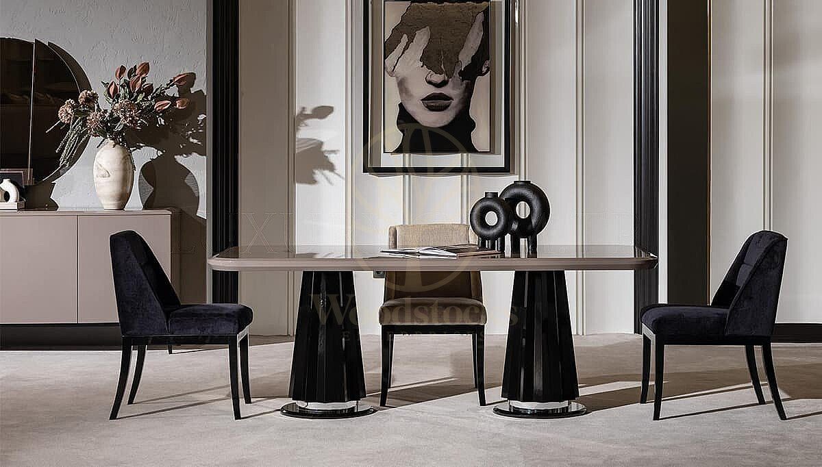 Luxury Solena White Black Handcrafted Teak Dining Table Set, Saharanpur, view 2