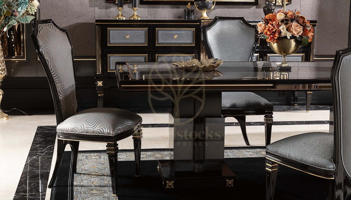Luxury Caserta Grey Handcrafted Teak Dining Table Set, Saharanpur, view 3