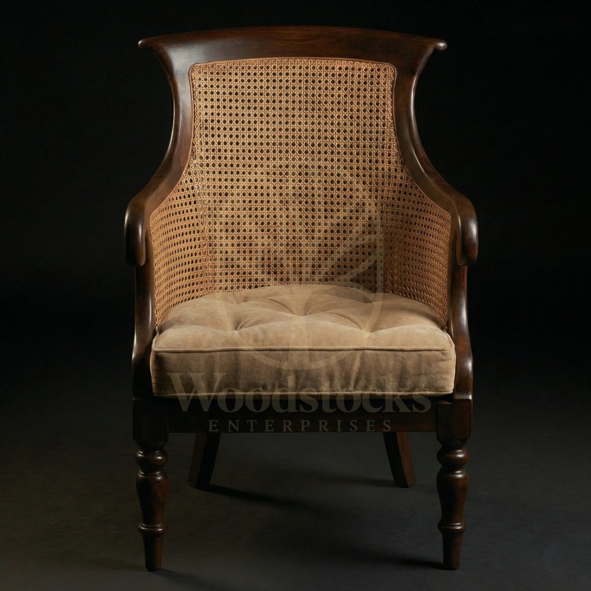 Royal Teak Colonial Regency Planter’s Cane Armchair, Saharanpur, view 2