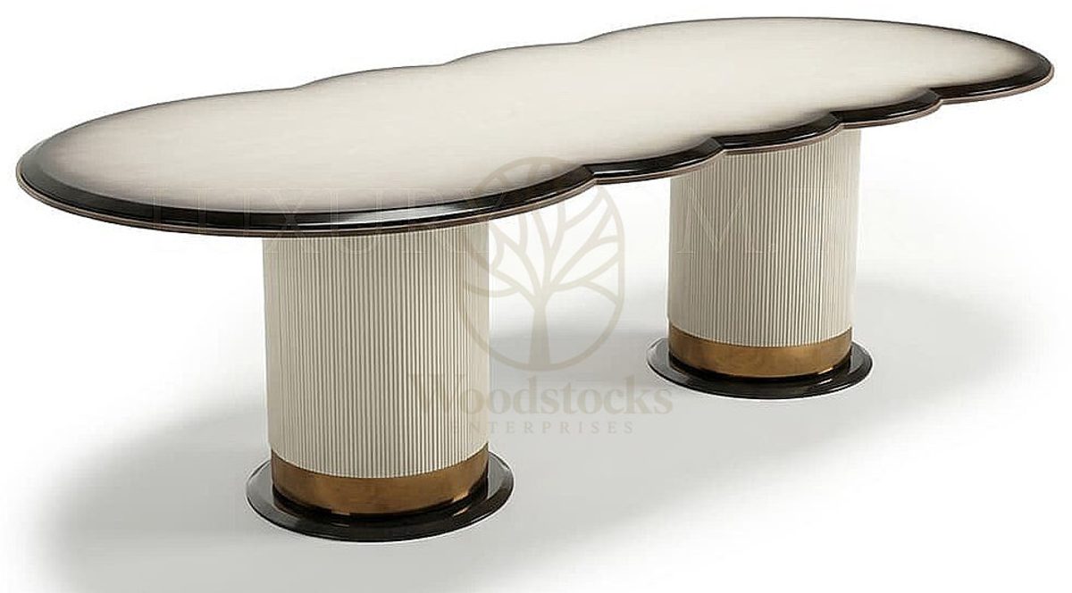 Luxury Safran Beige Handcrafted Teak Dining Table Set, Saharanpur, view 4