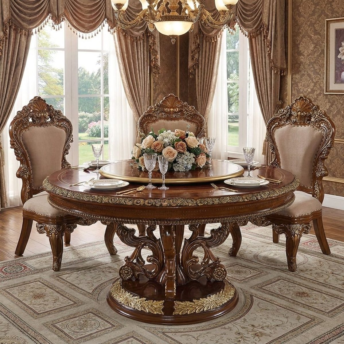 Teak Antique Gold Dining Table Set, Dining Table