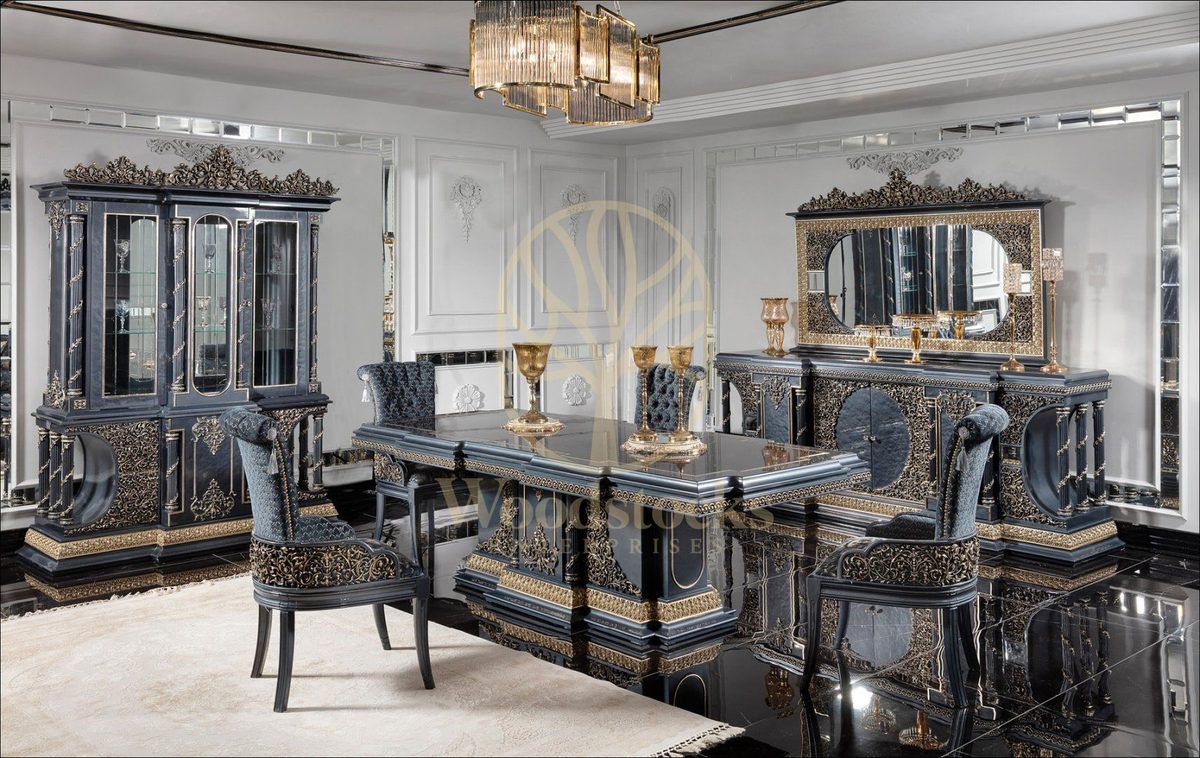 Teak Palace Blue and Silver Dining Set, Dining Table