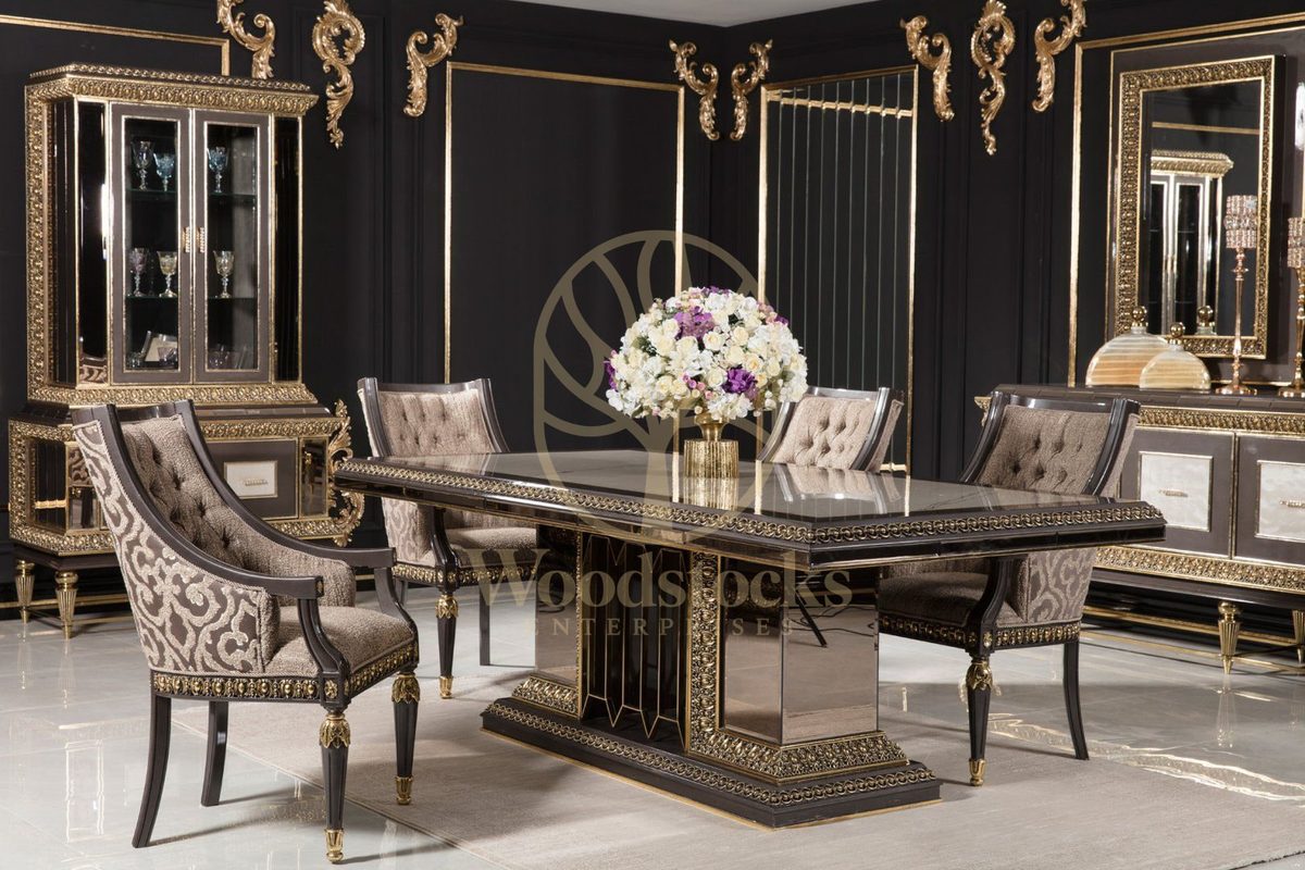 Teak Imperial Black and Gold Dining Set, view 10