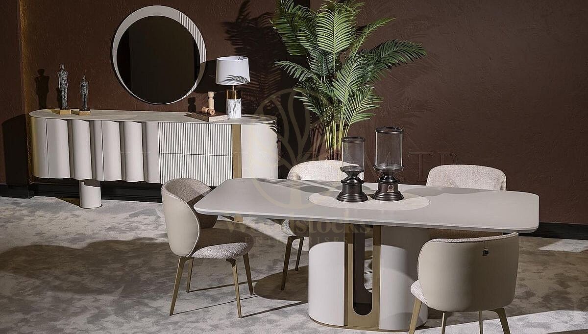 Luxury Velin Cream Handcrafted Teak Dining Table Set, Saharanpur, Dining Table