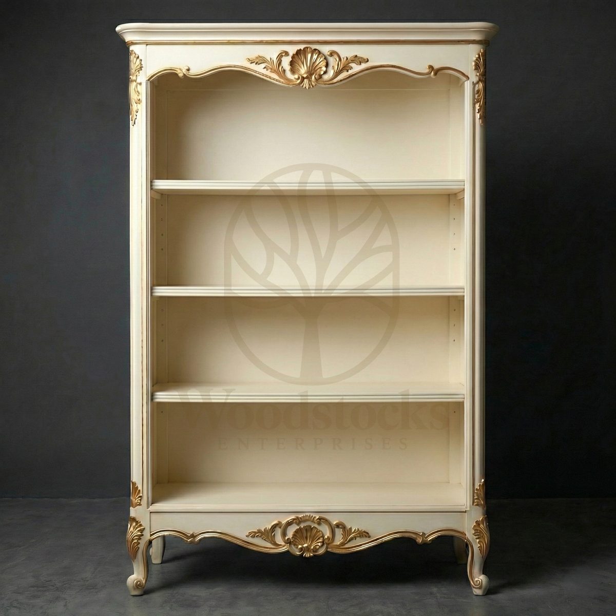 Royal Hand Carved Teak Château Rocaille Library Cabinet, Saharanpur, view 3