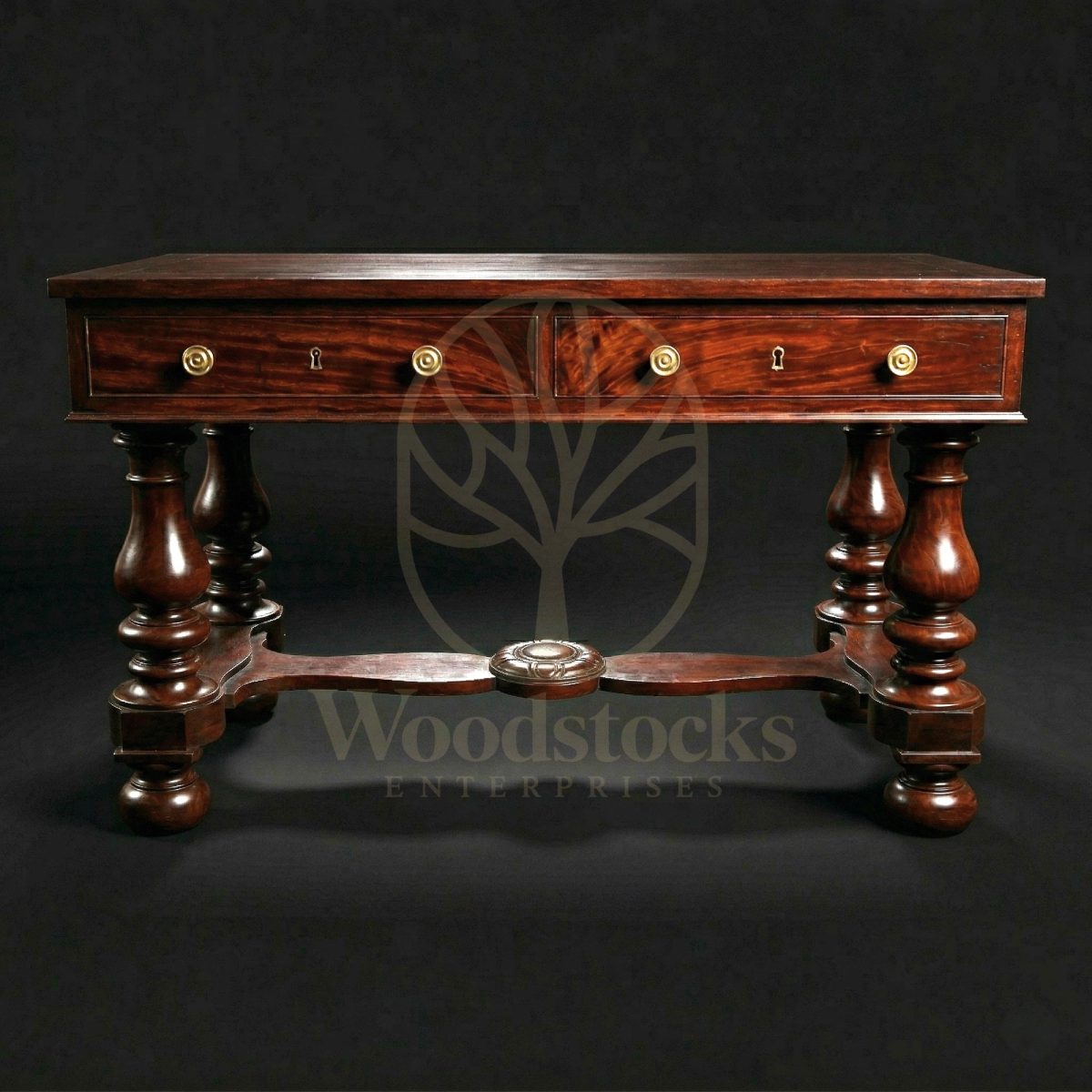 Hand Carved Teak Victorian London William & Mary Revival Desk, Saharanpur, view 2