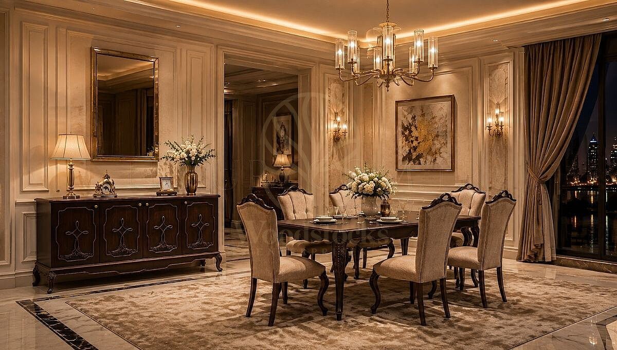 Royal Alcamira Hand Carved Teak Dining Table Set, Saharanpur, Dining Table