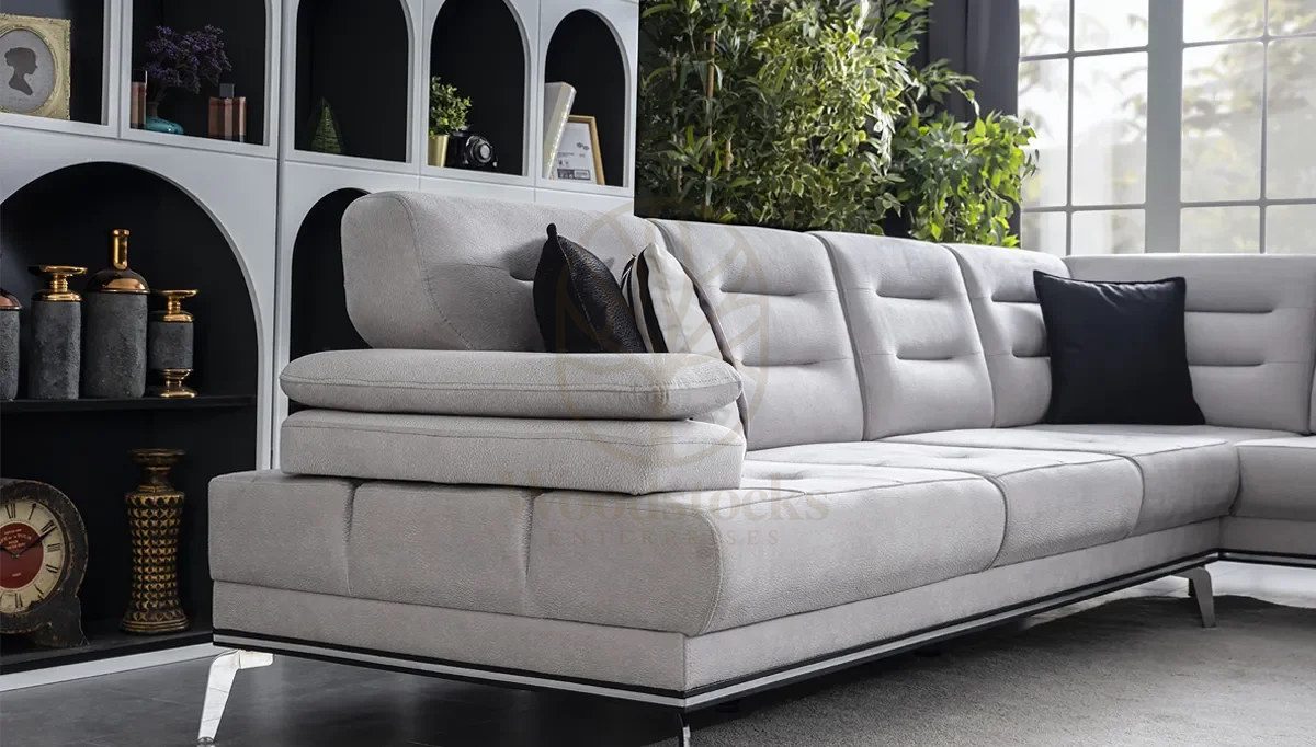 Luxury Calmira Grey Handcrafted Teak L-Shape Sofa, Saharanpur, view 4