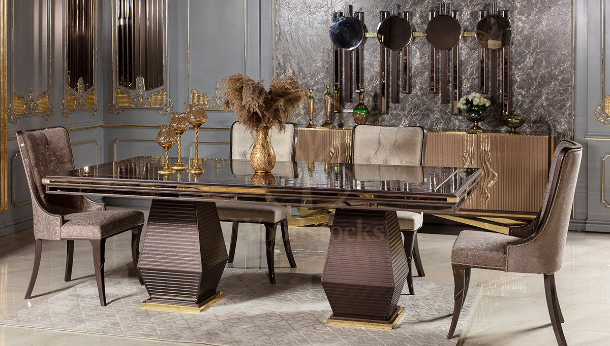 Luxury Valentin Handcrafted Teak Dining Table Set II, Saharanpur, view 3