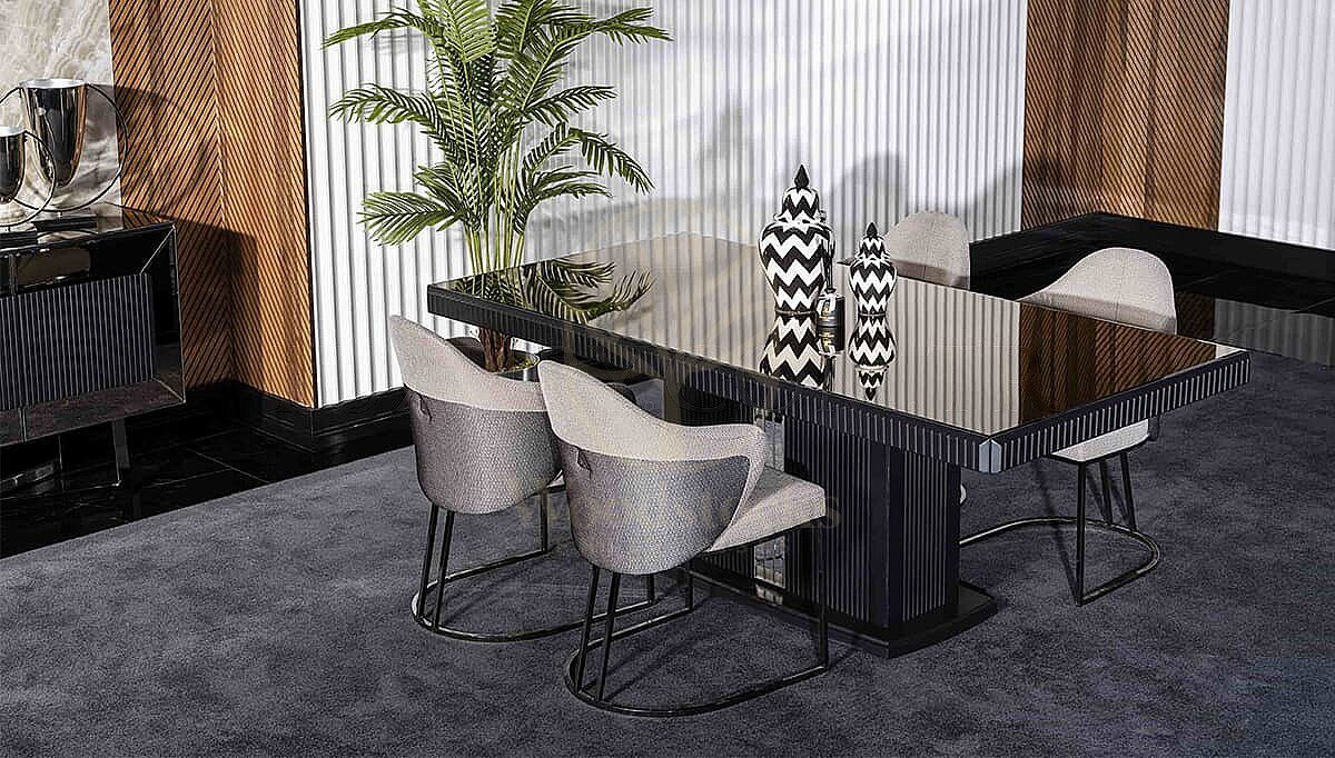 Luxury Elvano Grey Handcrafted Teak Dining Table Set, Saharanpur, view 2