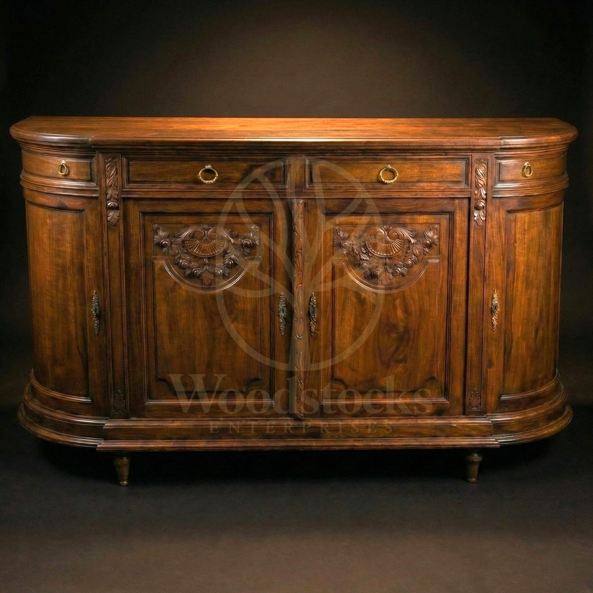 Royal Hand Carved Teak Versailles Laurel-Shell Banquet Sideboard, Saharanpur, Sideboard