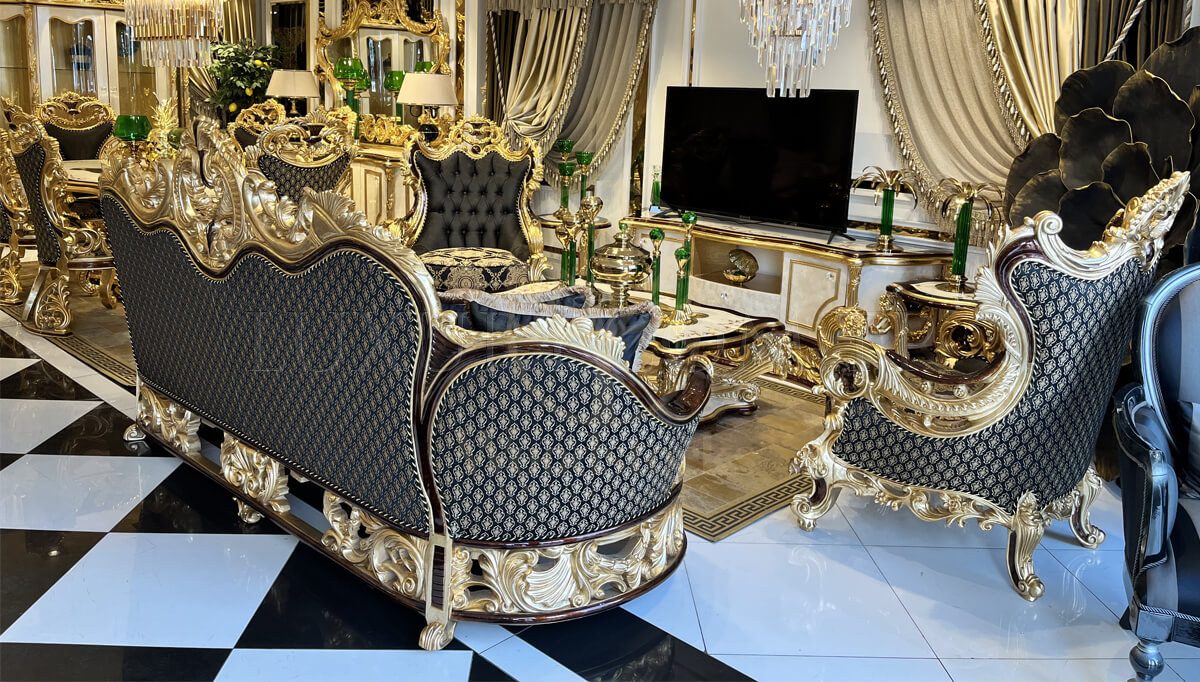 Royal Kral Black Hand Carved Teak Sofa Set, Saharanpur, Sofa Set
