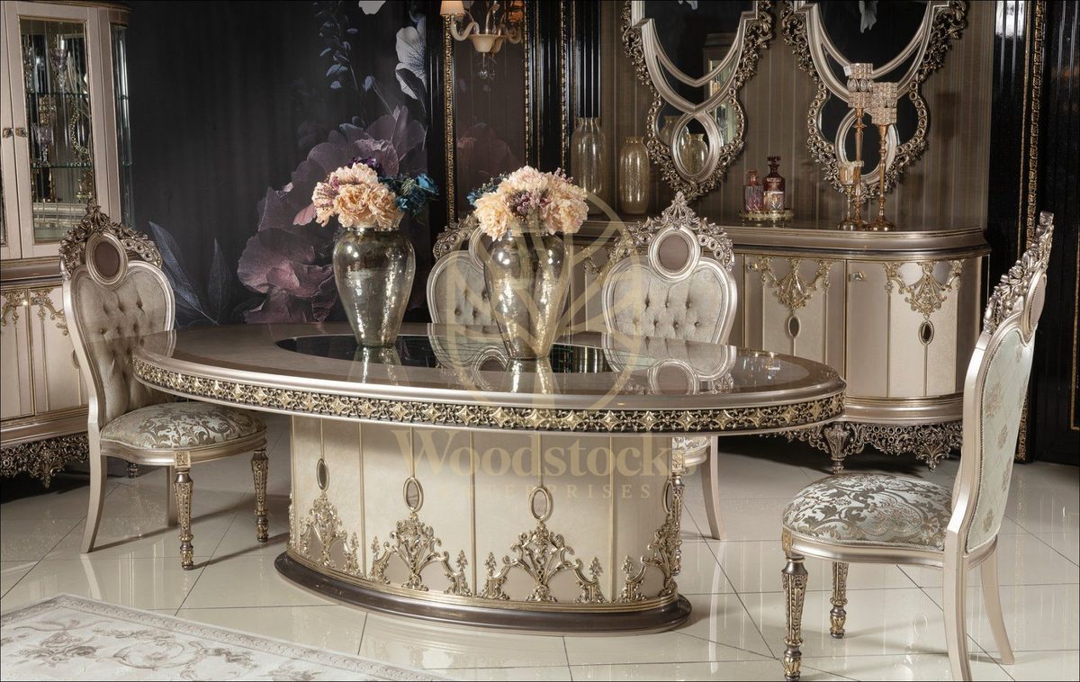 Teak Elegance Ivory and Gold Dining Set, view 9