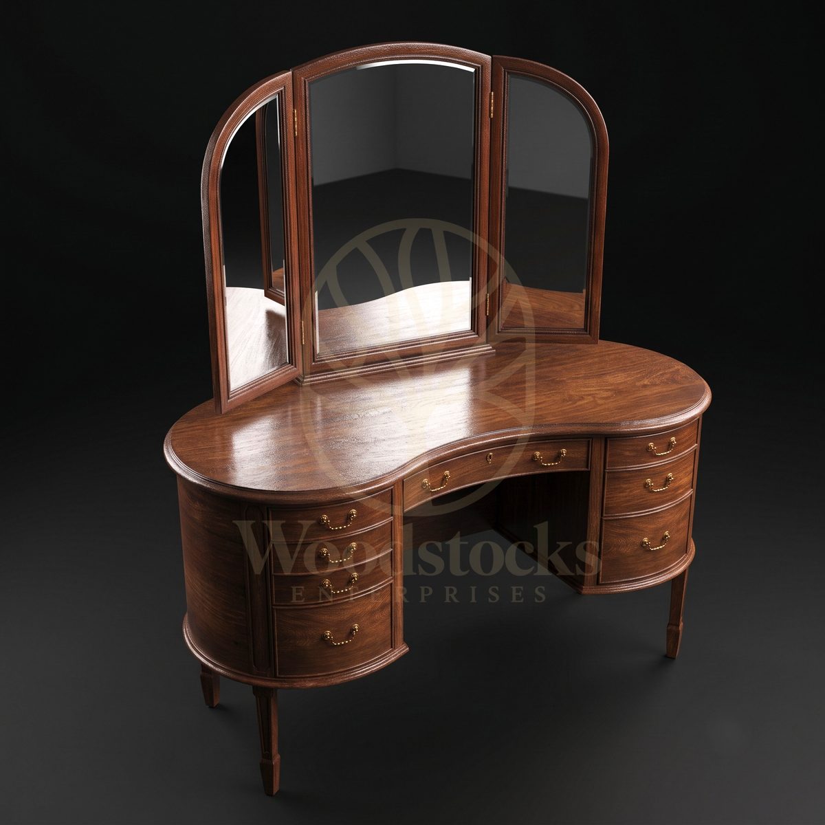 Luxury Teak Mayfair Sheraton-Revival Kidney Vanity Table, Saharanpur, view 4