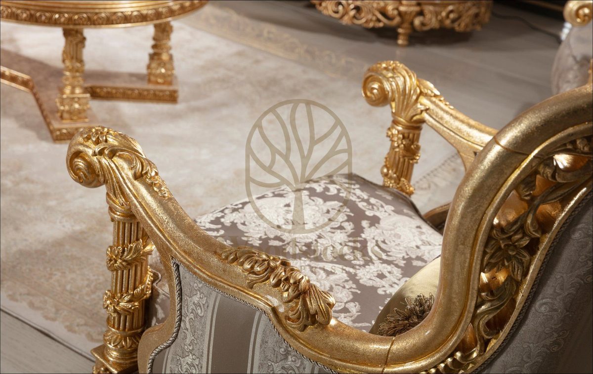 Teak Palace Cream and Gold Carved Sofa Set, view 3