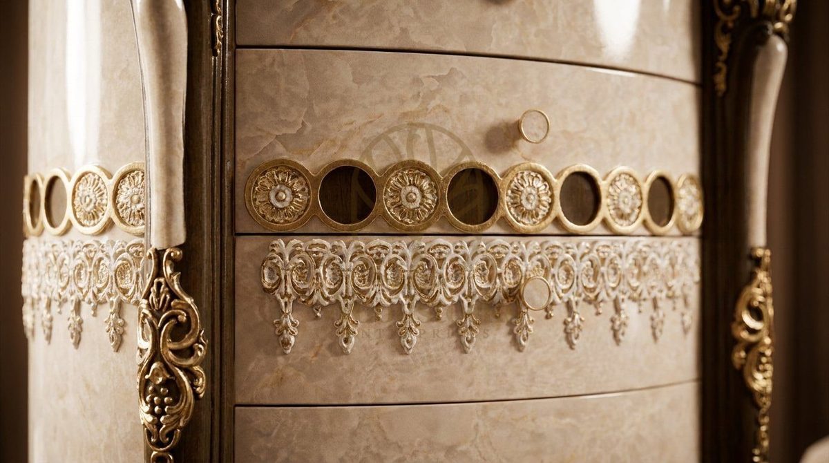 Teak Ornate Marbled Ivory Chest of Drawers, alternate view