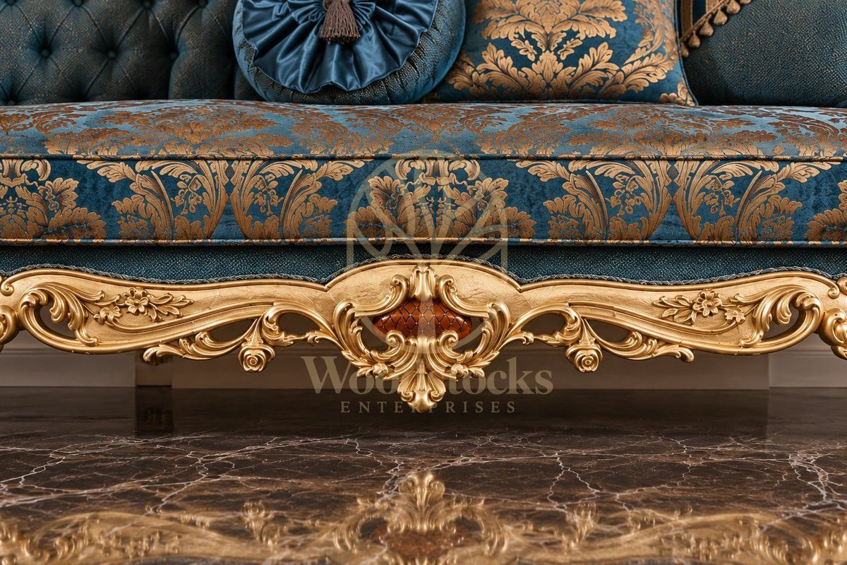 Luxury Turkish Baroque Carved Tufted Teak Sofa, view 5