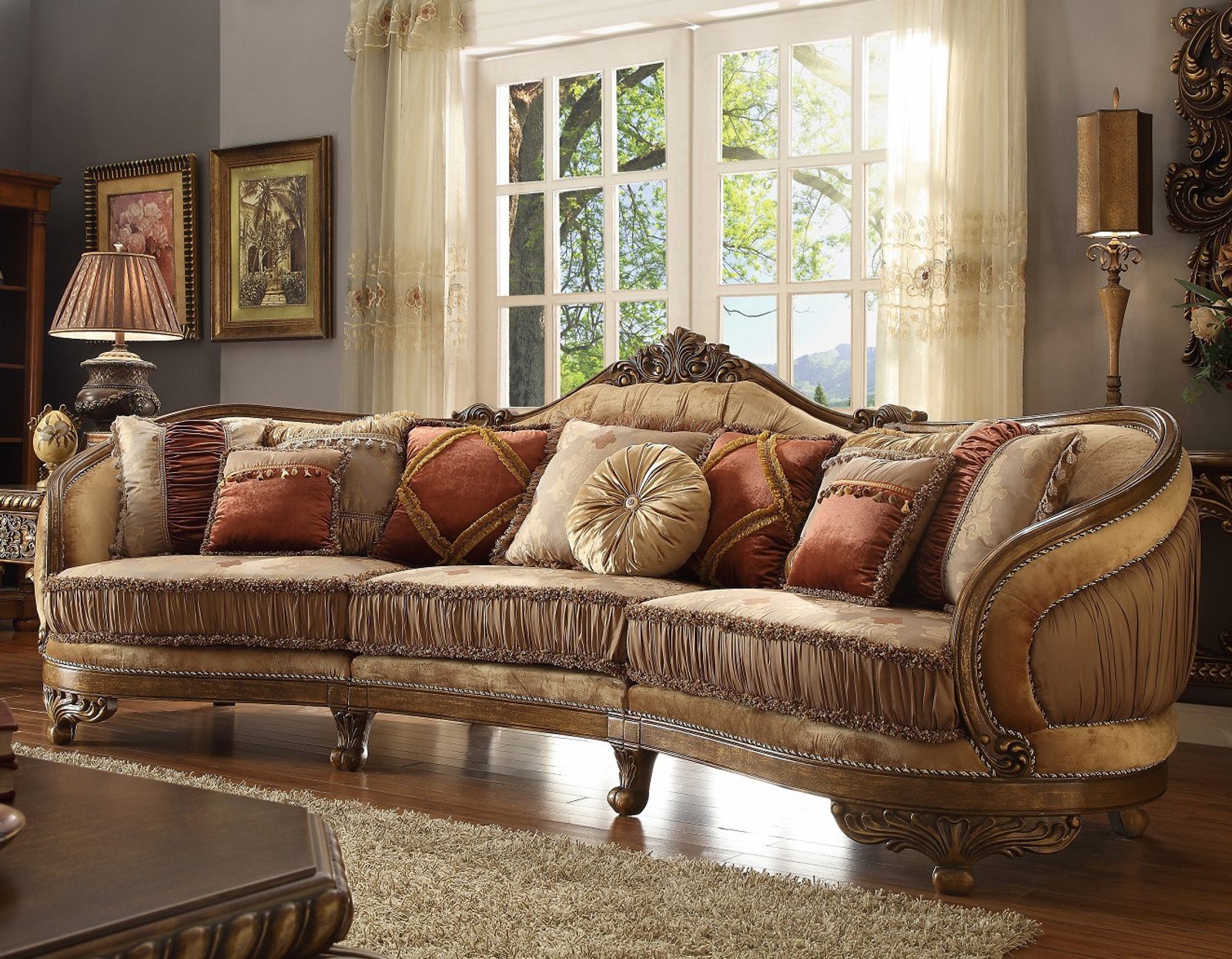 Teak Victorian Brown L-Shape Sofa, hand-carved to order at the Woodstocks workshop in Saharanpur