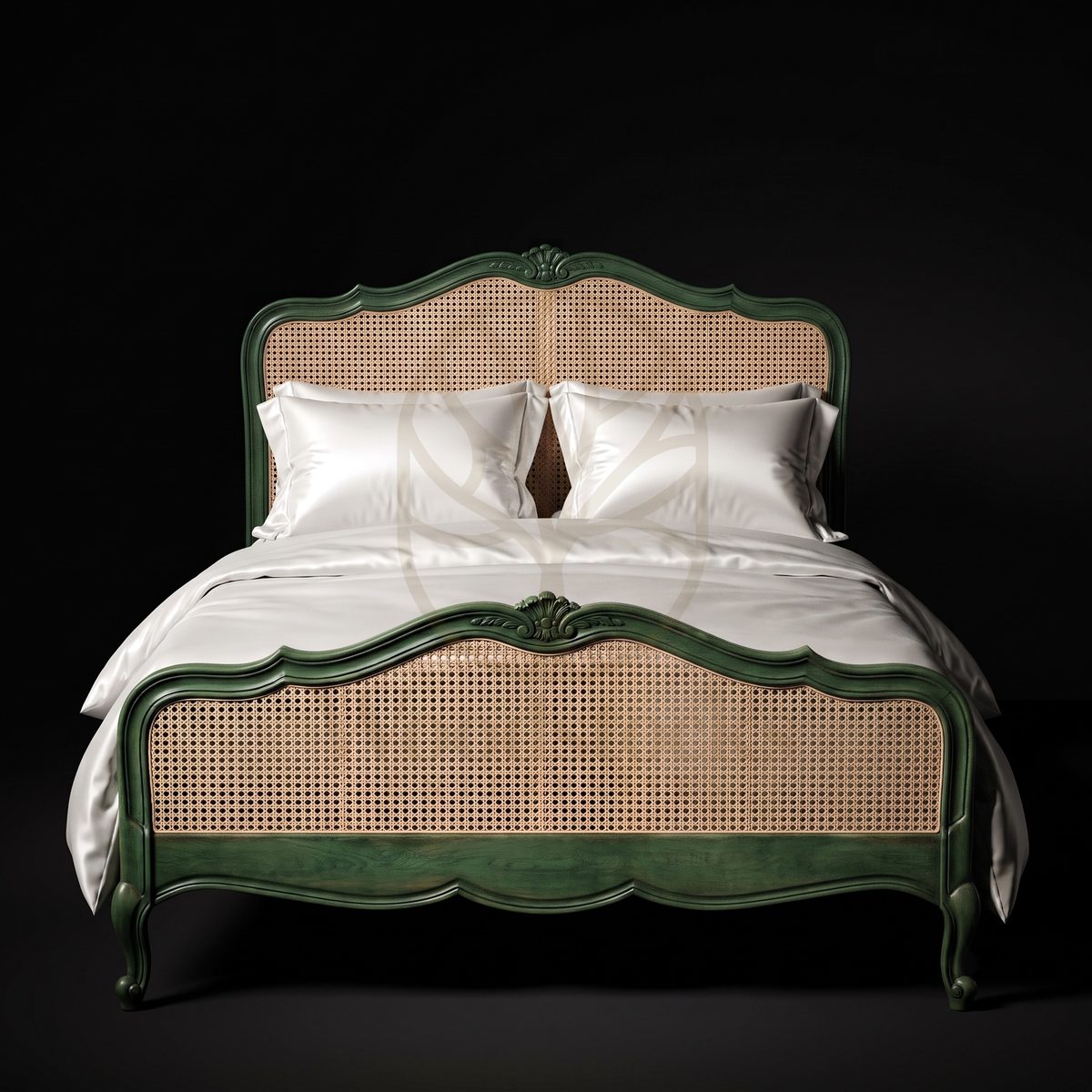 Royal Hand Carved Teak Bellevue Rocaille Cannage Bed, Saharanpur, view 3