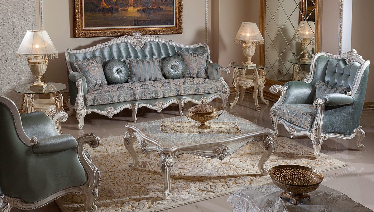 Royal Kayihan Blue Hand Carved Teak Sofa Set, Saharanpur, Sofa Set