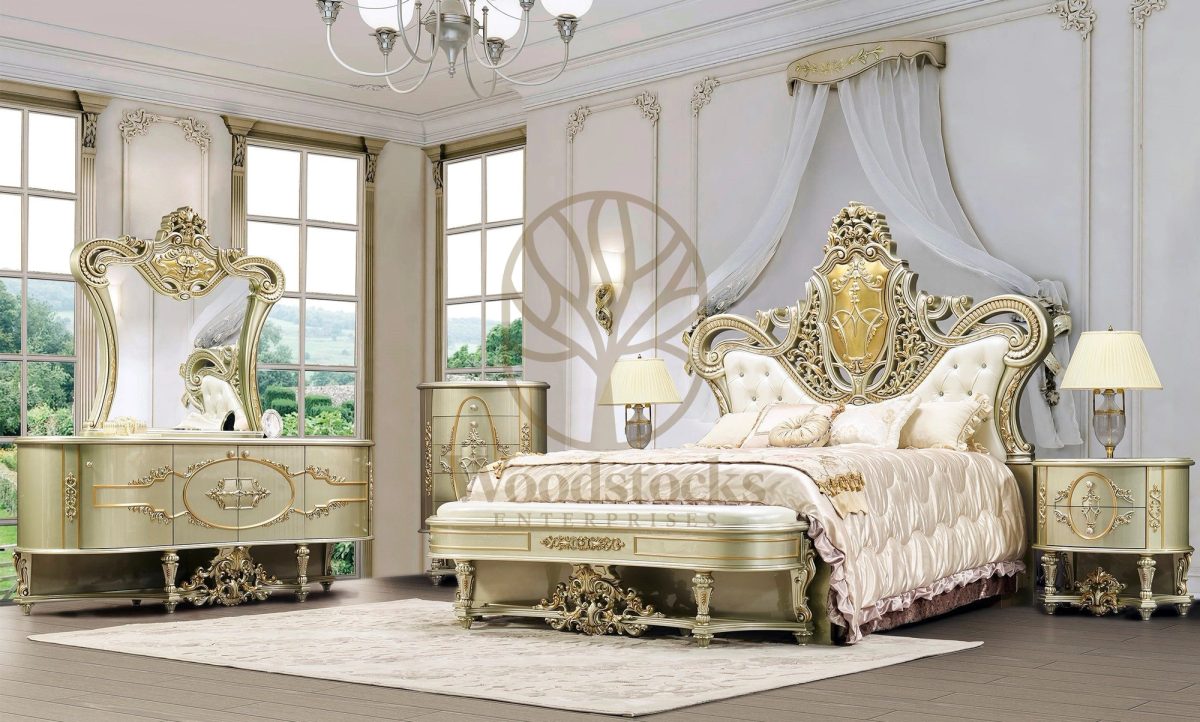 Teak Carved Belle Silver 7-Piece King Size Bed, alternate view