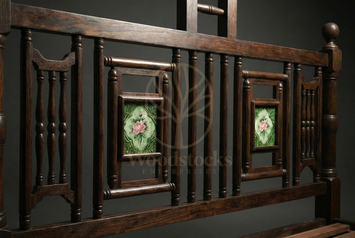 Royal Hand Carved Teak Deccan Residency Bungalow Canopy Bed, Saharanpur, view 4