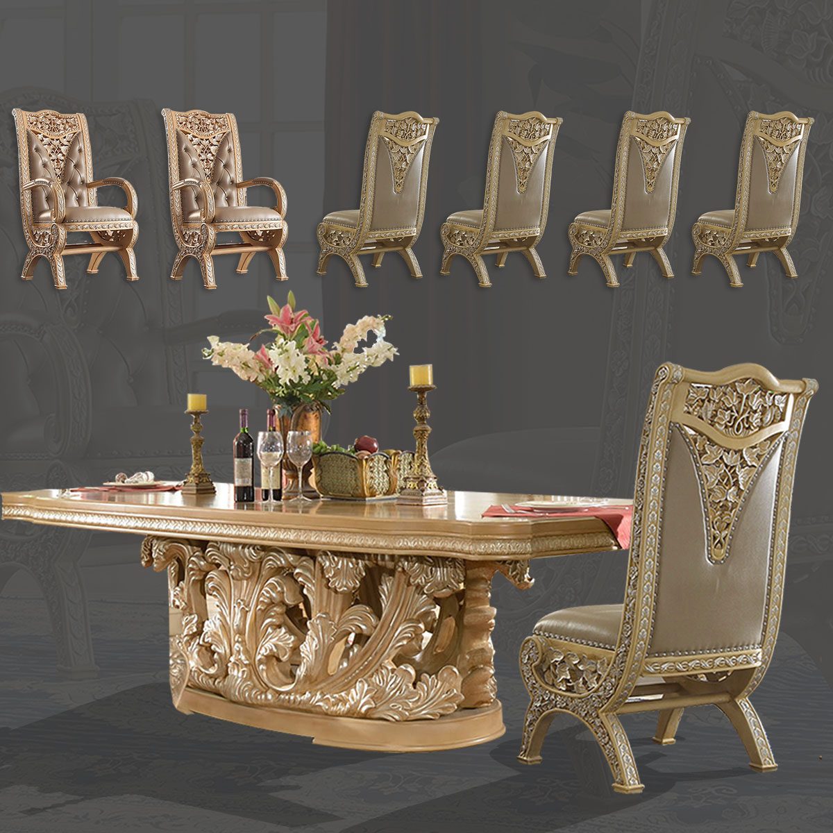 WSE High Quality Teak Wood Antique Silver 7-Piece Bedroom Chair, Bedroom Chair