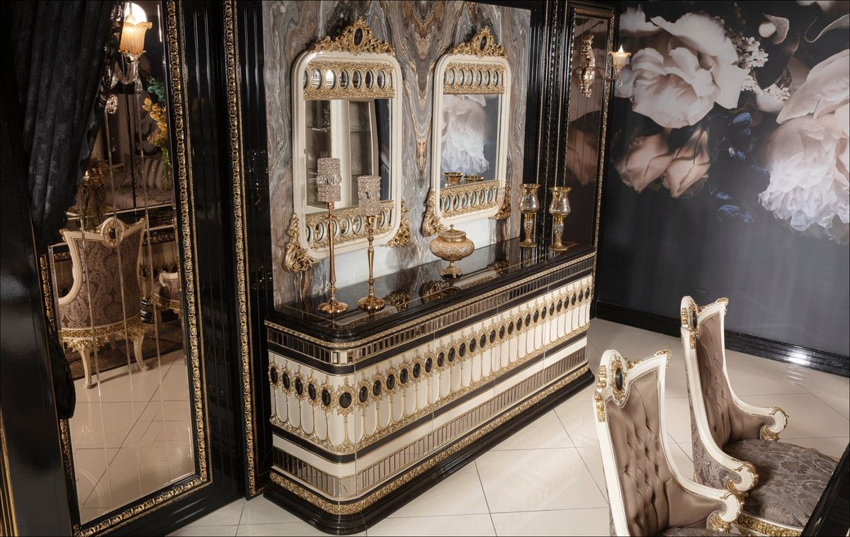 Teak Regal Ivory and Black Console Table, Console Table