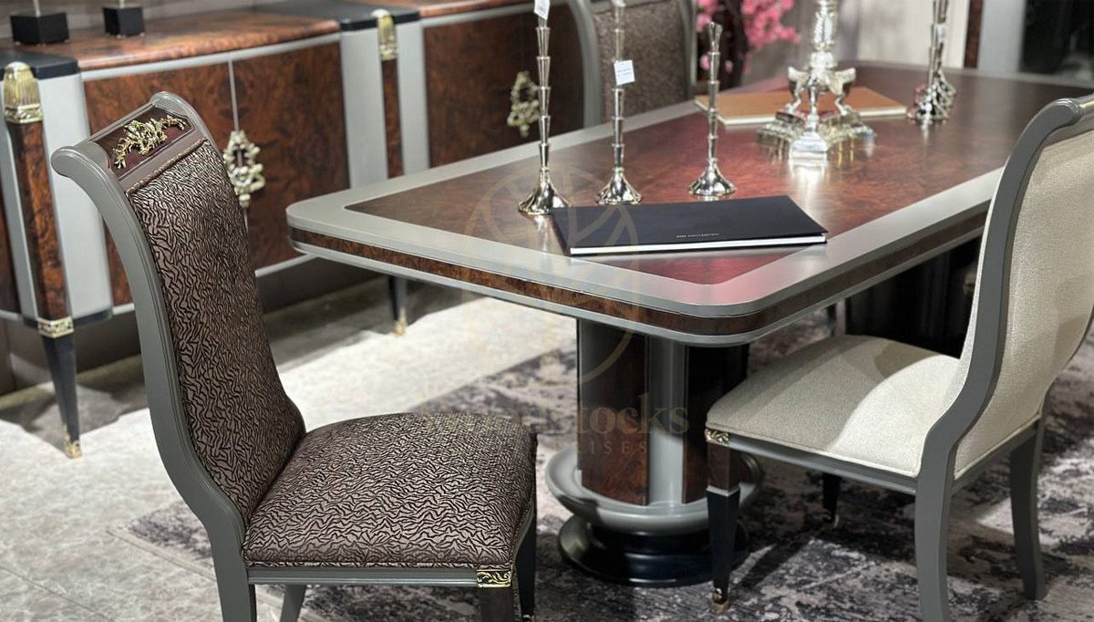 Royal Aldera Art Deco Hand Carved Teak Dining Table Set, Saharanpur, Dining Table