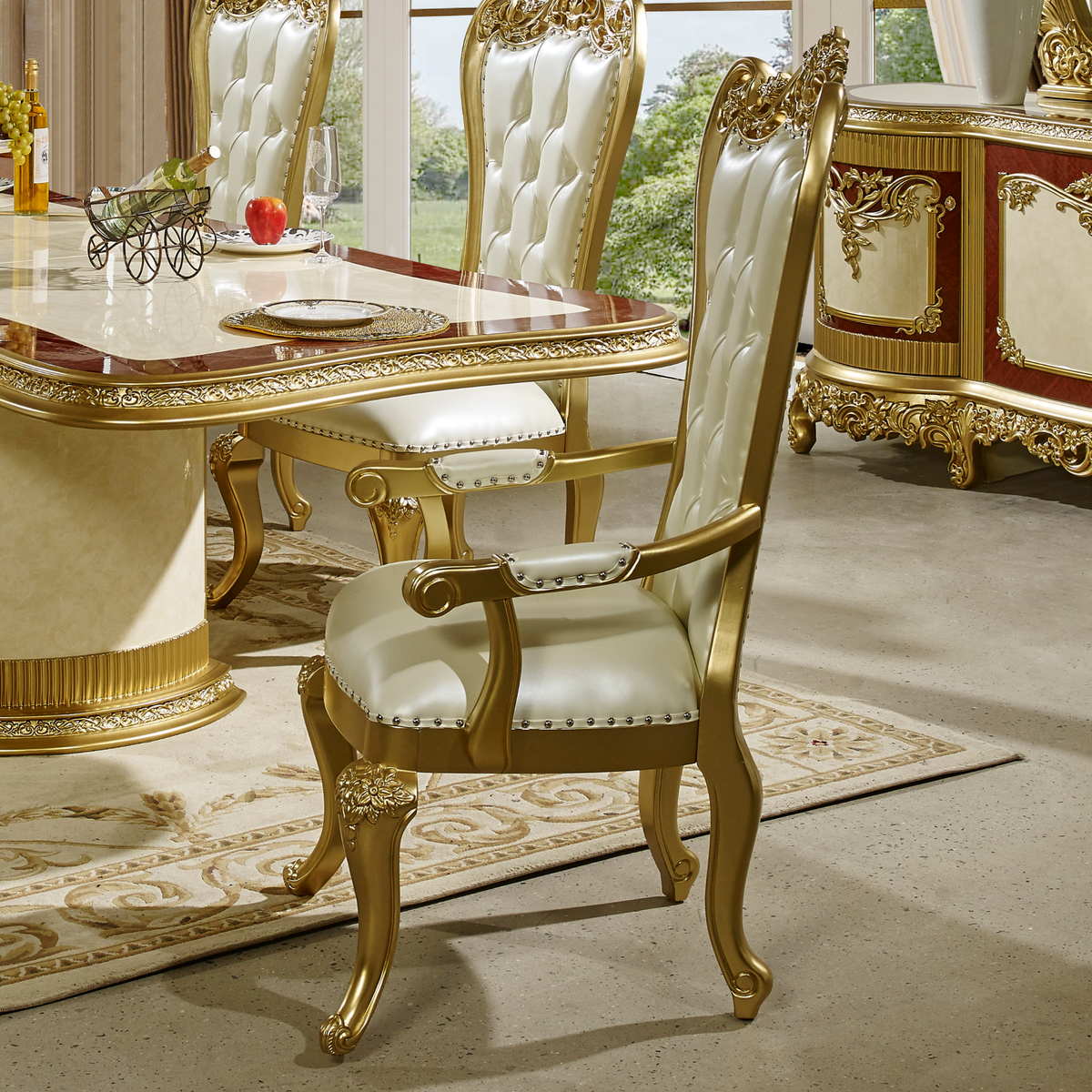 WSE High Quality Teak Wood Luxury Cherry 7-Piece Bedroom Chair, Bedroom Chair