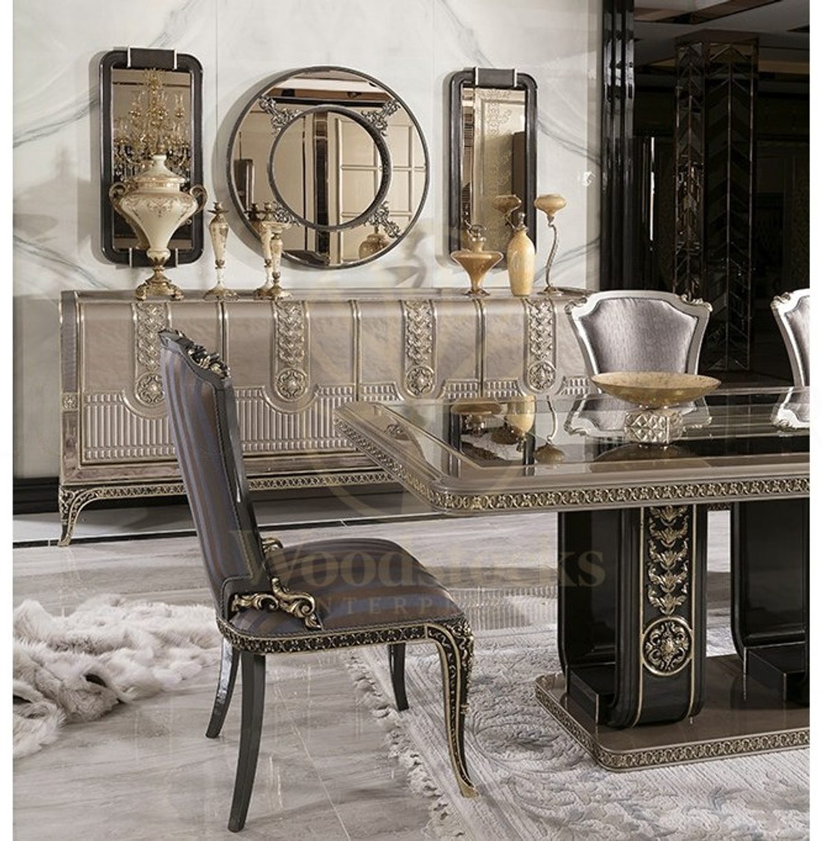 Royal Rivena Hand Carved Teak Dining Table Set, Saharanpur, view 9