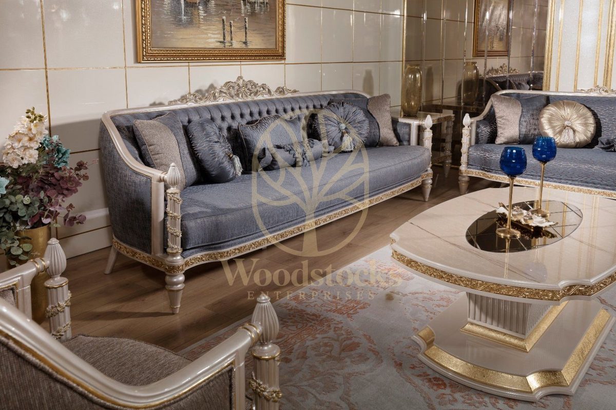 Teak Sarina Grey and Blue Sofa Set, view 4