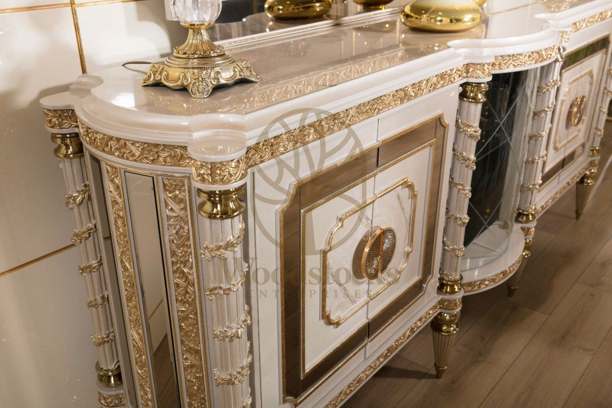 Teak Sarina Cream and Gold Console Table, view 3