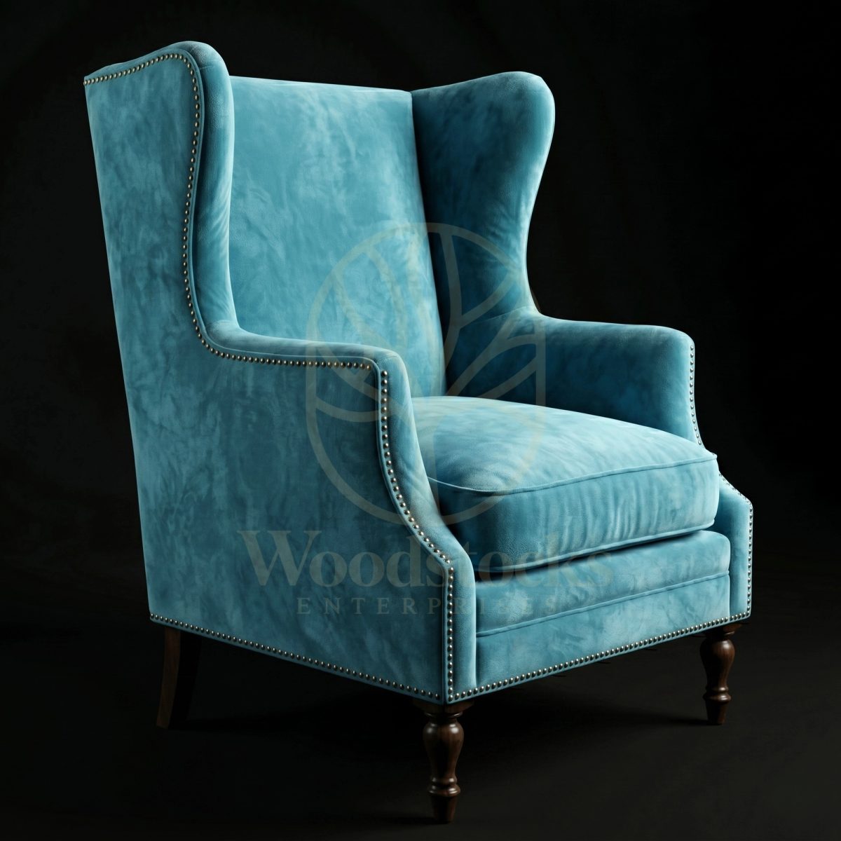 Luxury Teak Chelsea Nailhead Wingback Armchair, Saharanpur, Living Room Chair
