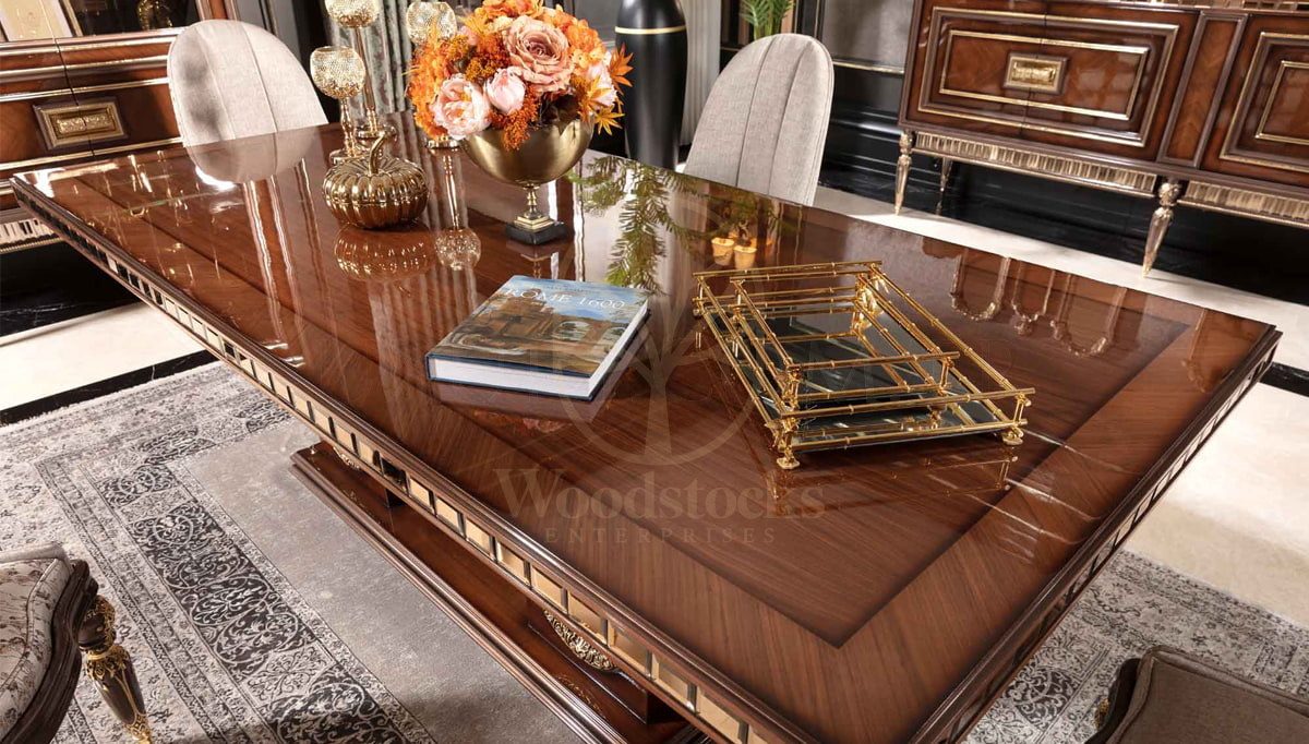 Royal Akira Walnut Hand Carved Teak Dining Table Set, Saharanpur, view 3