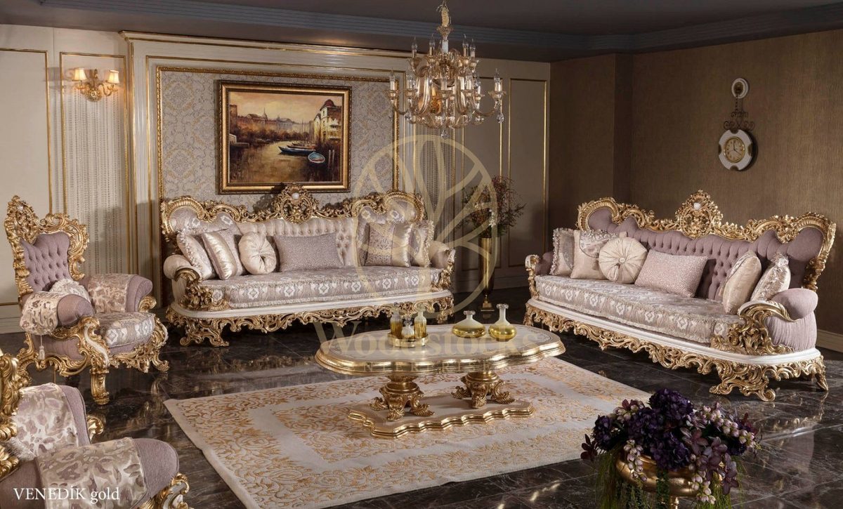Teak Venetian Champagne and Gold Sofa Set, view 3
