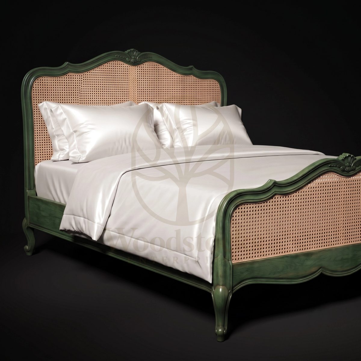 Royal Hand Carved Teak Bellevue Rocaille Cannage Bed, Saharanpur, King Size Bed
