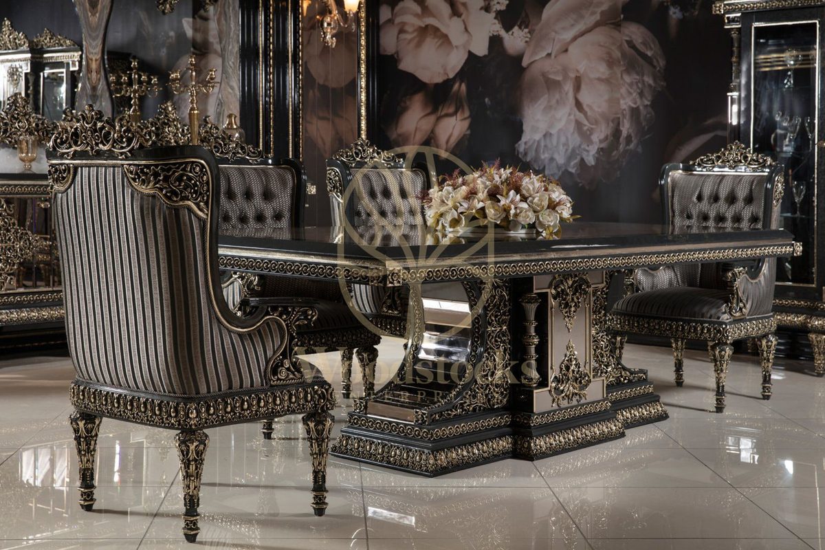 Teak Ornate Charcoal and Silver Dining Set, view 13