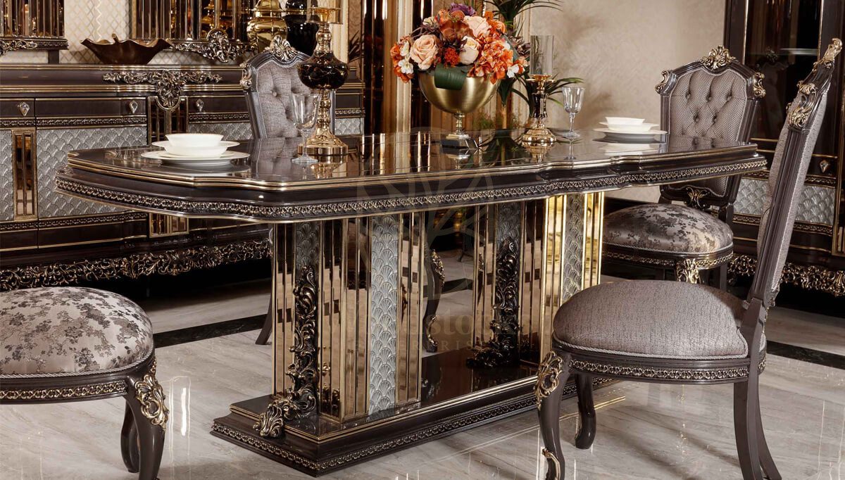 Royal Bergama Bronze Hand Carved Teak Dining Table Set, Saharanpur, view 3